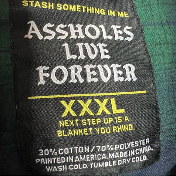 A**Holes Live Forever Green Blue Plaid Long Sleeve Mens Embroidered Shirt XXXL - Picture 4 of 10